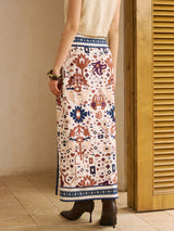 Boho Baskılı Sarma Midi Etek
