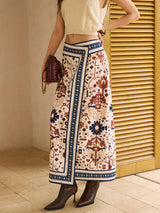 Boho Baskılı Sarma Midi Etek