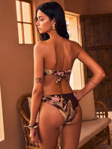 Halka Detaylı Tropikal Desenli Bandeau Bikini Üstü