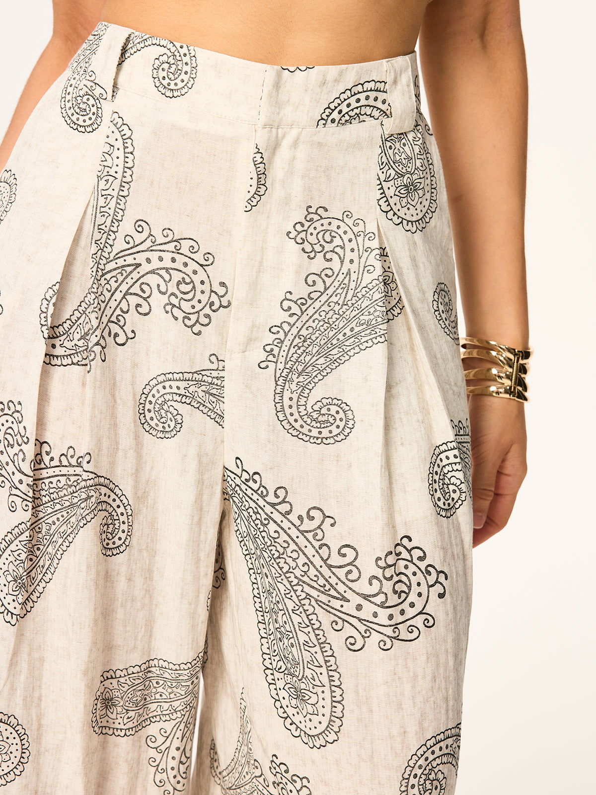 Kemersiz Boho Desenli Geniş Paça Pantolon