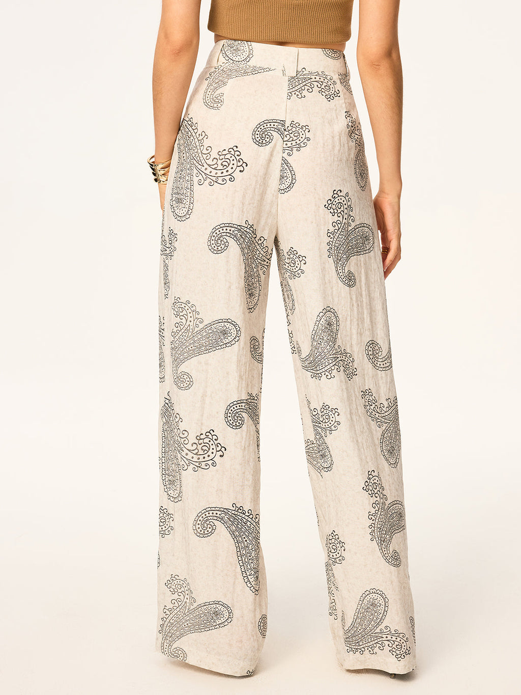 Kemersiz Boho Desenli Geniş Paça Pantolon