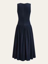 Denim V Yaka Dantelli Midi Elbise
