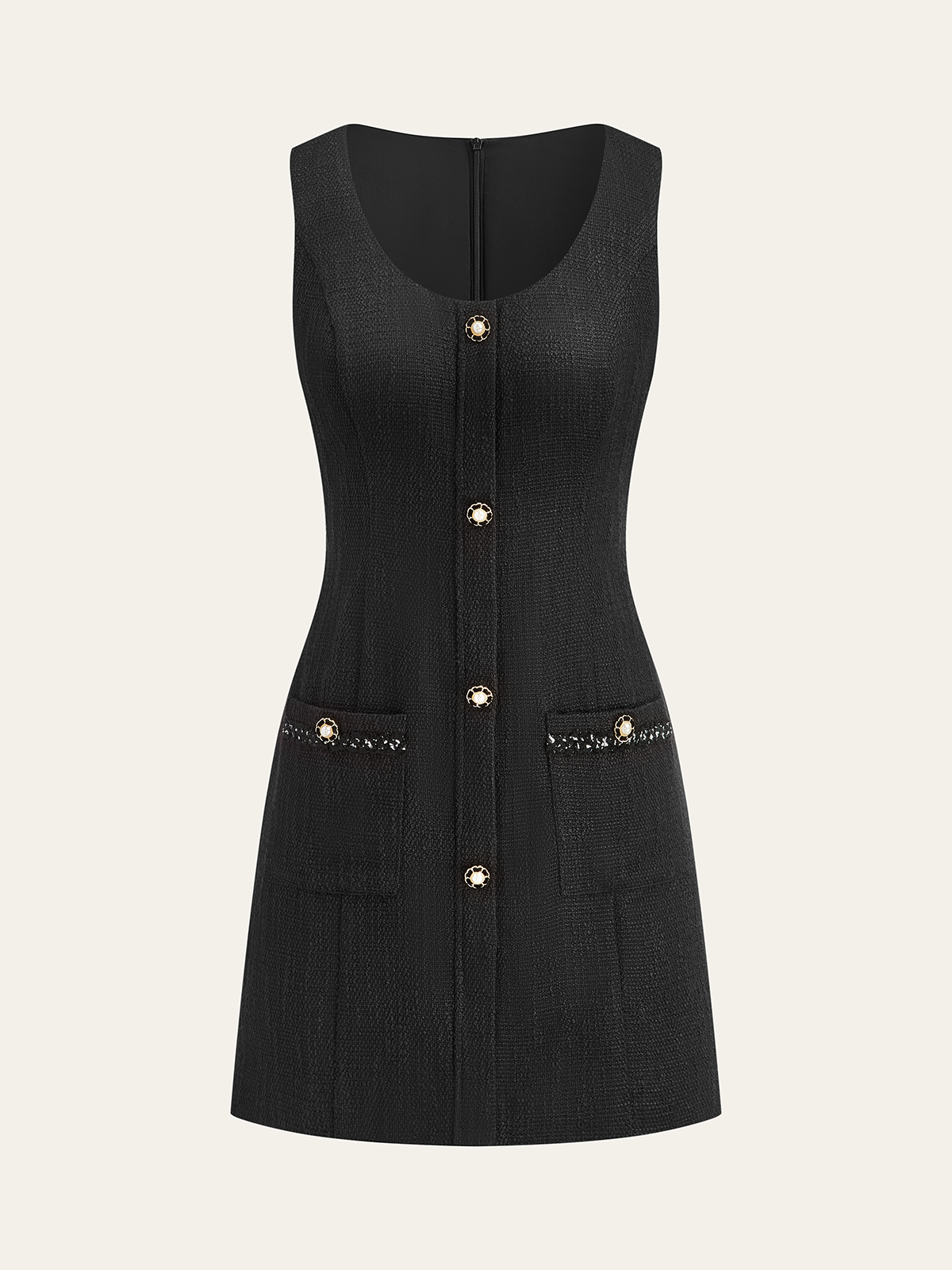 Tweed Kolsuz Düğmeli Mini Elbise