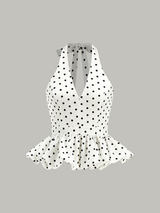 Polka Dot Halter Peplum Üst