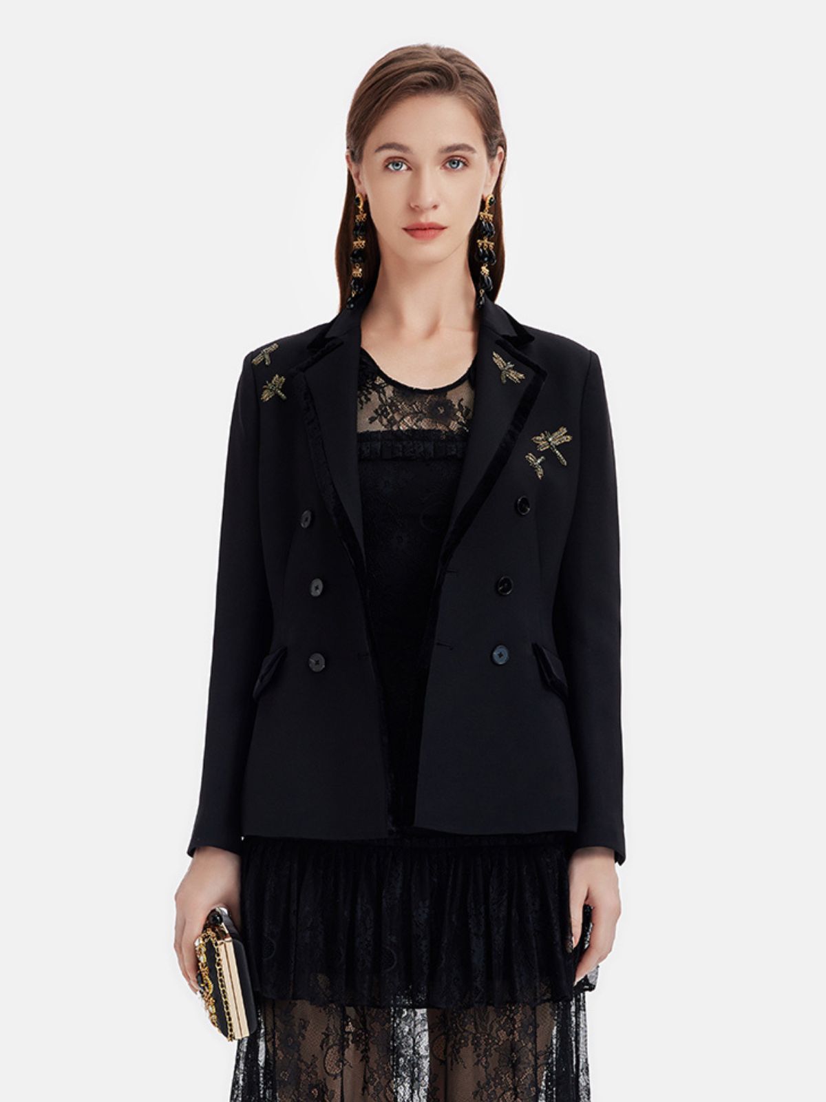 Altın İşlemeli Kruvaze Blazer
