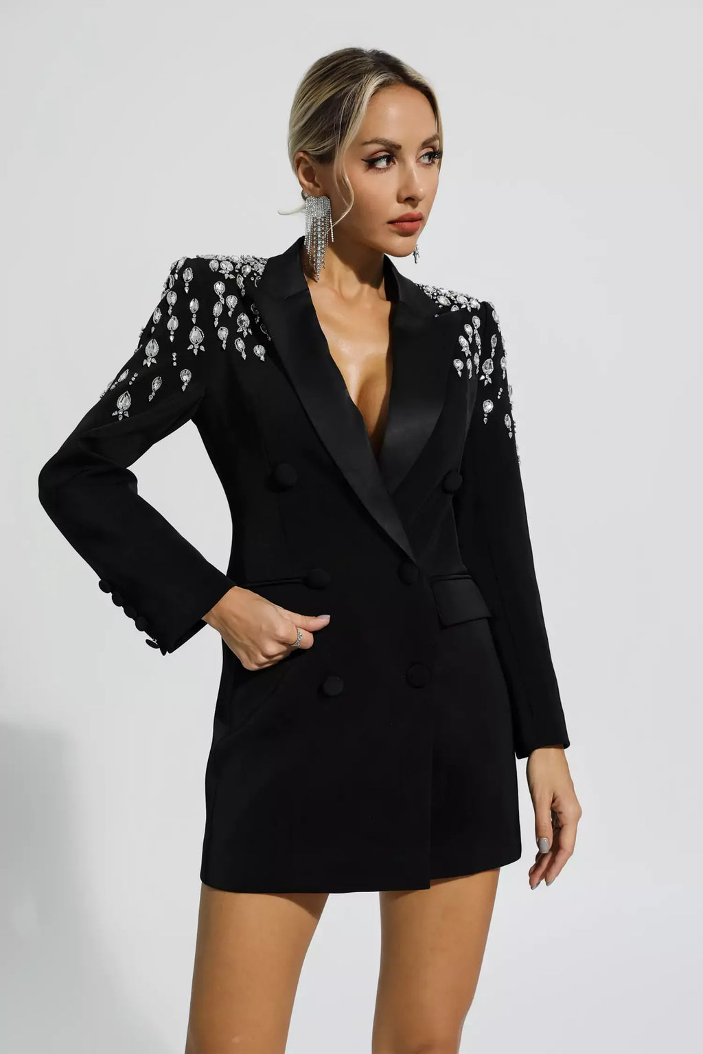 Capri Siyah Pırlanta İşlemeli Blazer