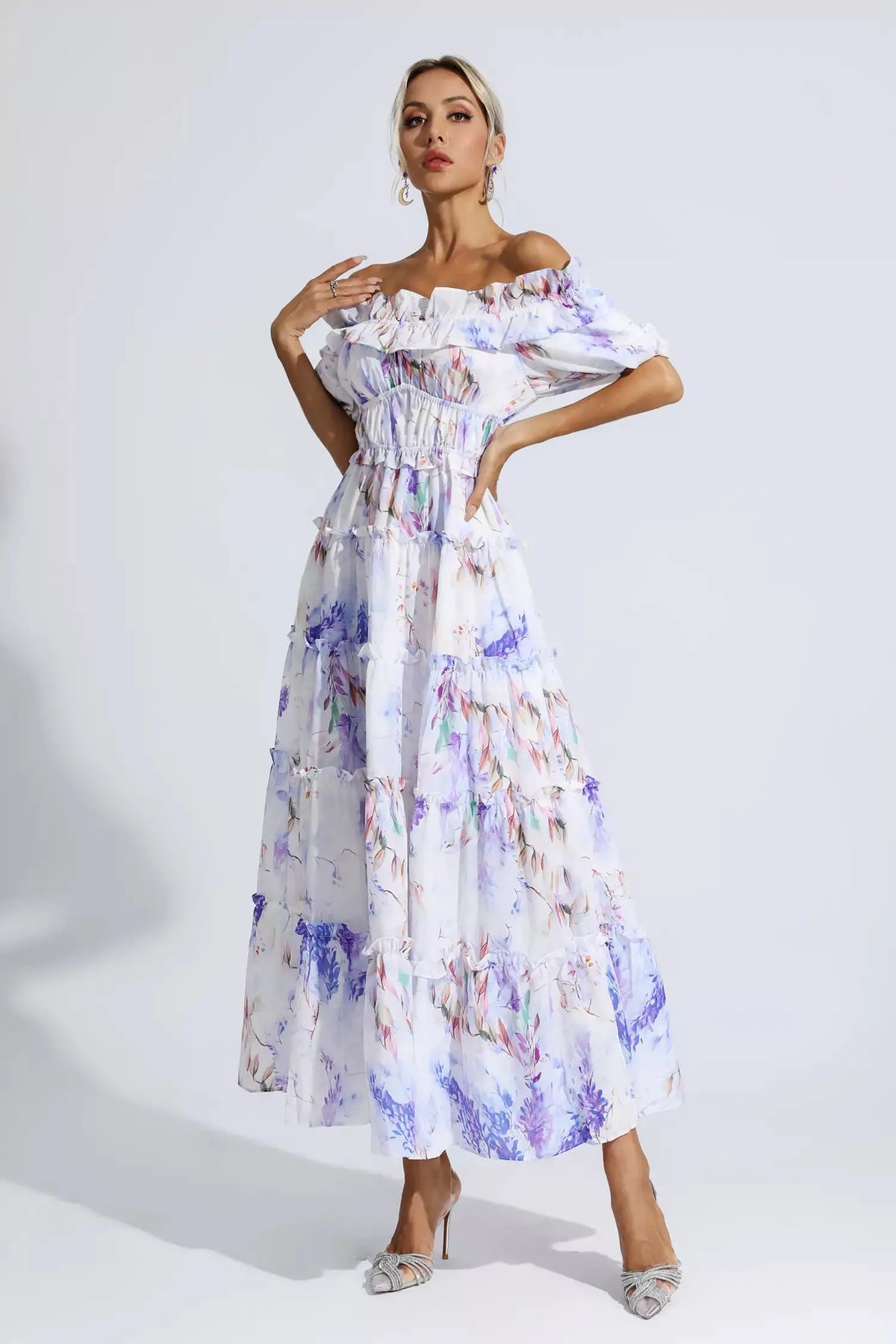 Danielle Mor Çiçekli Dantelli Maxi Elbise