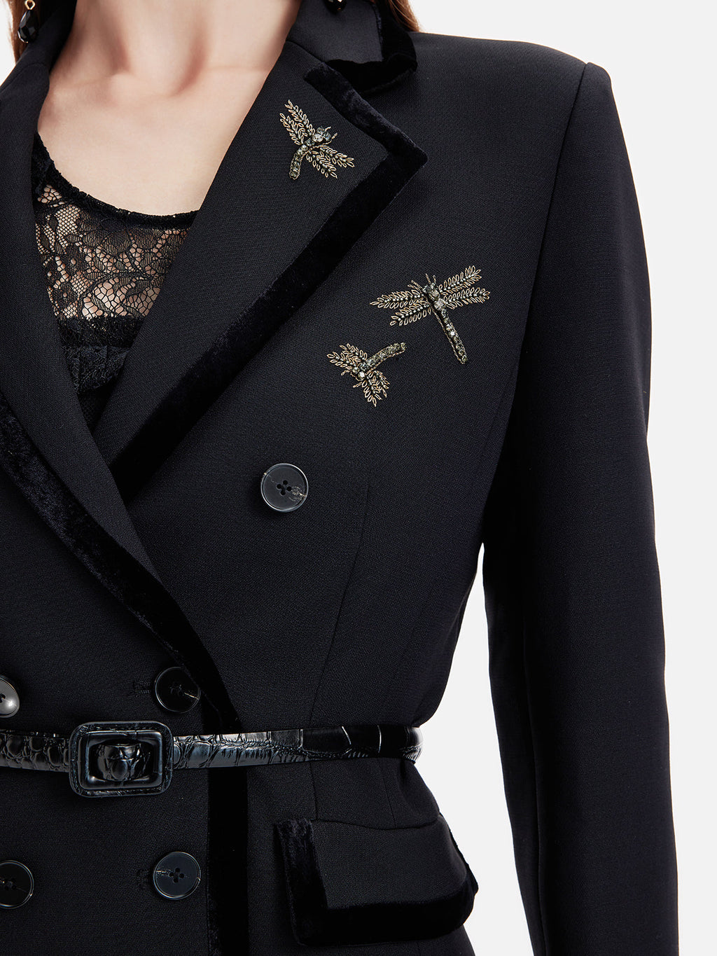 Altın İşlemeli Kruvaze Blazer