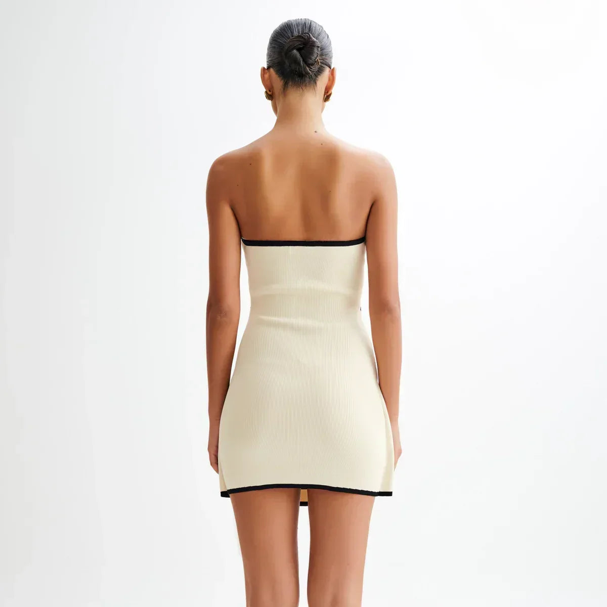 Simply Elegant Straplez Fildişi Örgü Mini Elbise