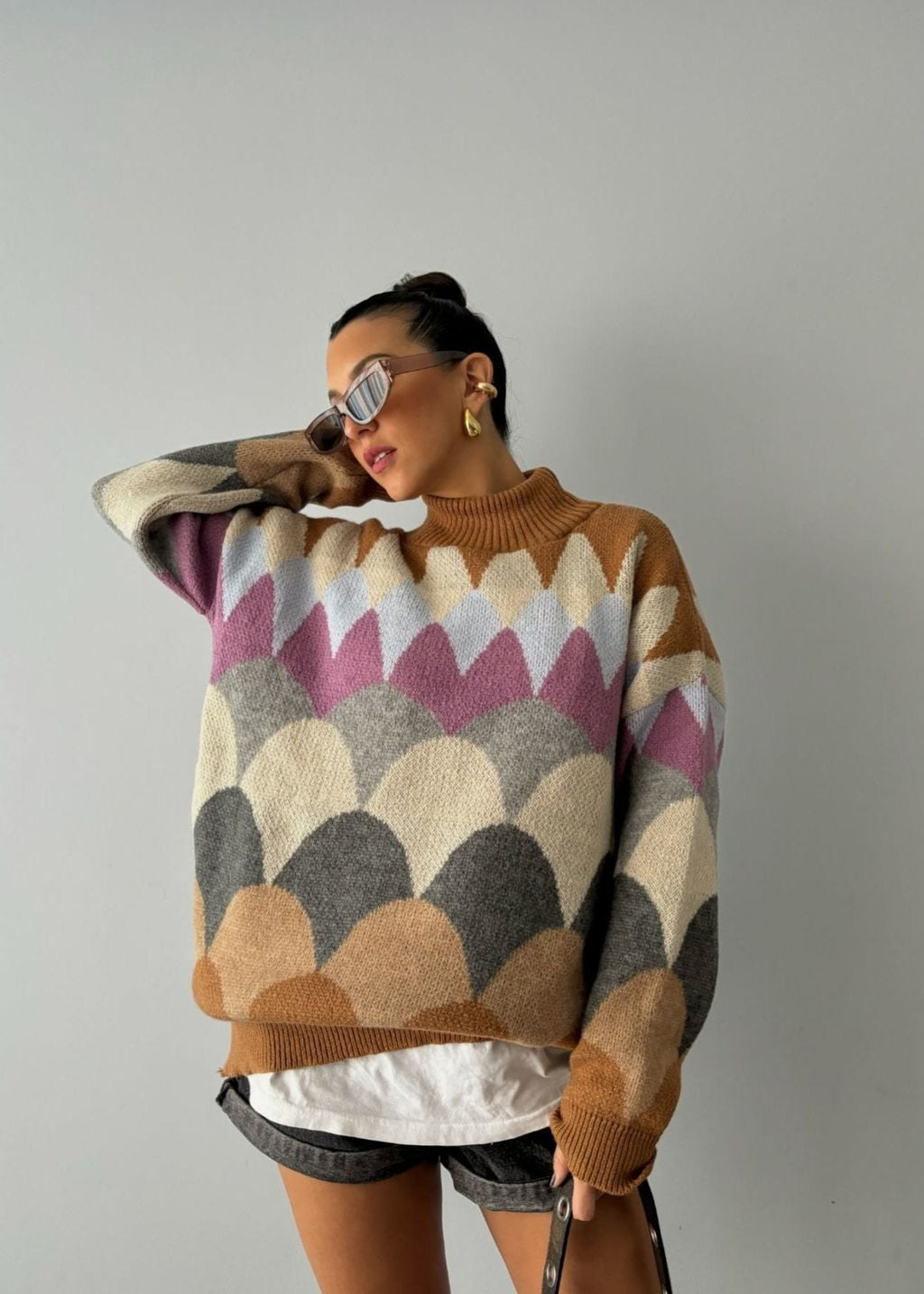 Geometrik Retro Oversize Kazak