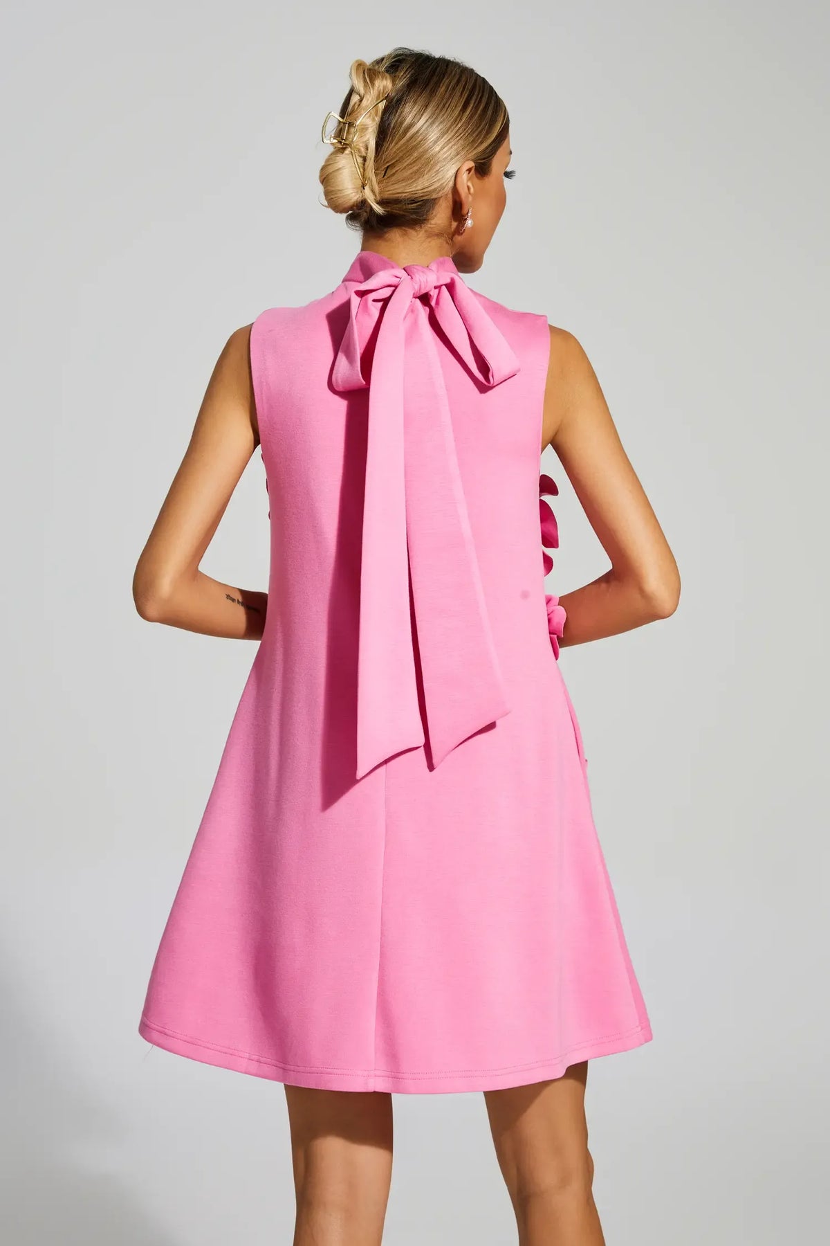 Liora Pembe Gül Çiçek Mini Elbise