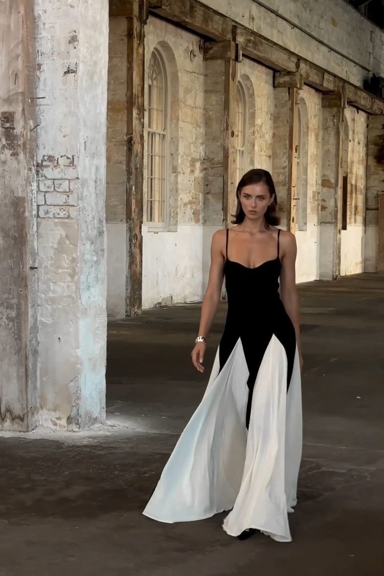 Swing Renk Bloklu Sling Maxi Elbise