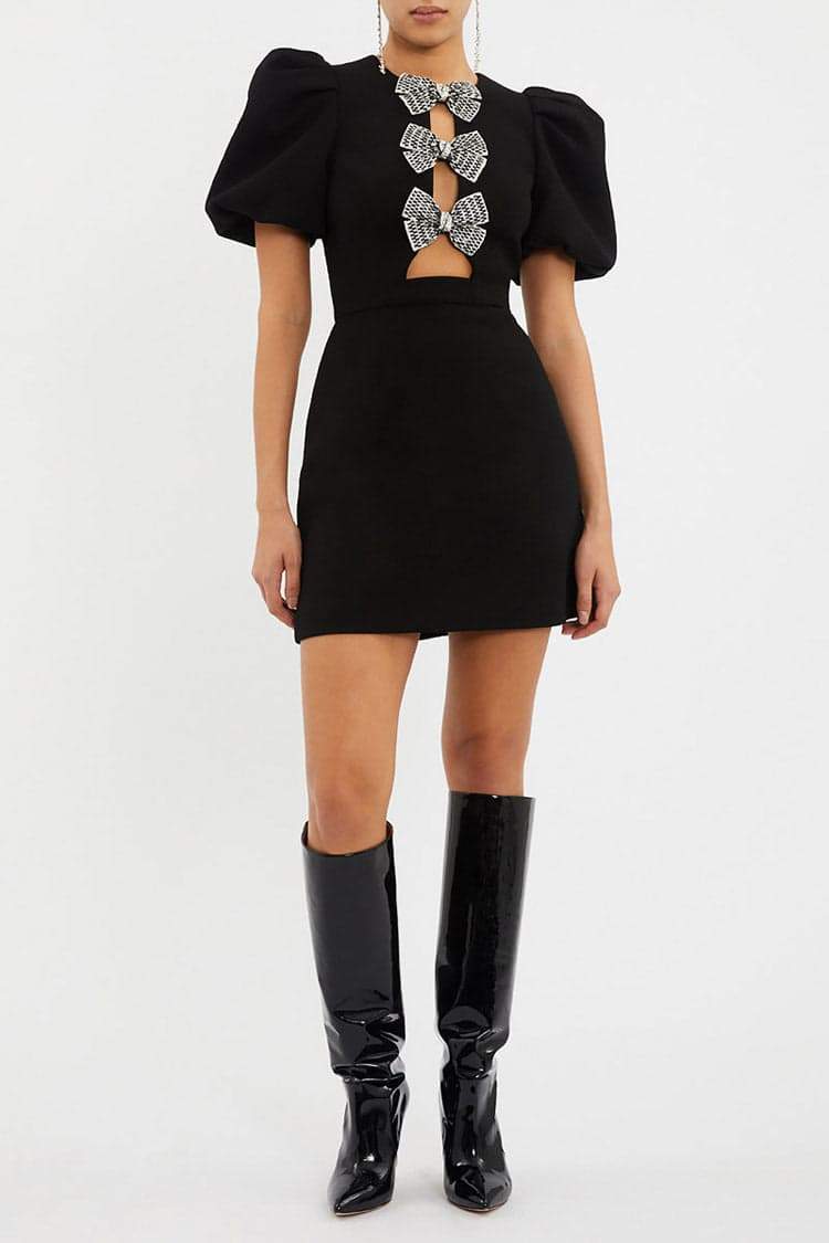 Puf Kol Cut-Out Mini Elbise