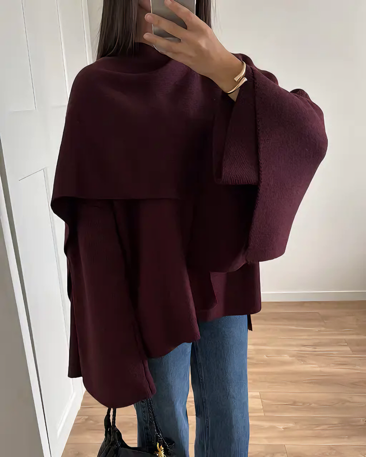 Bordo Şık Eşarp Yaka Ceket