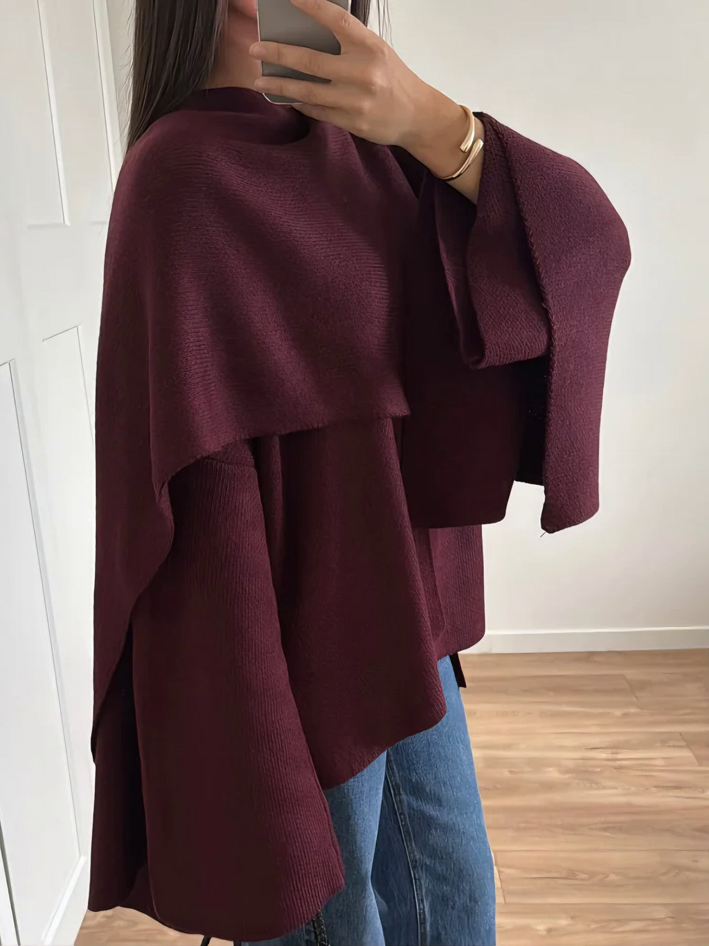 Bordo Şık Eşarp Yaka Ceket