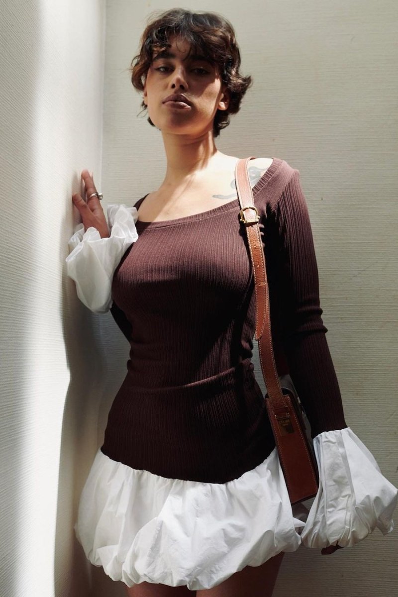 Candice Balon Kollu Örgü Mini Elbise