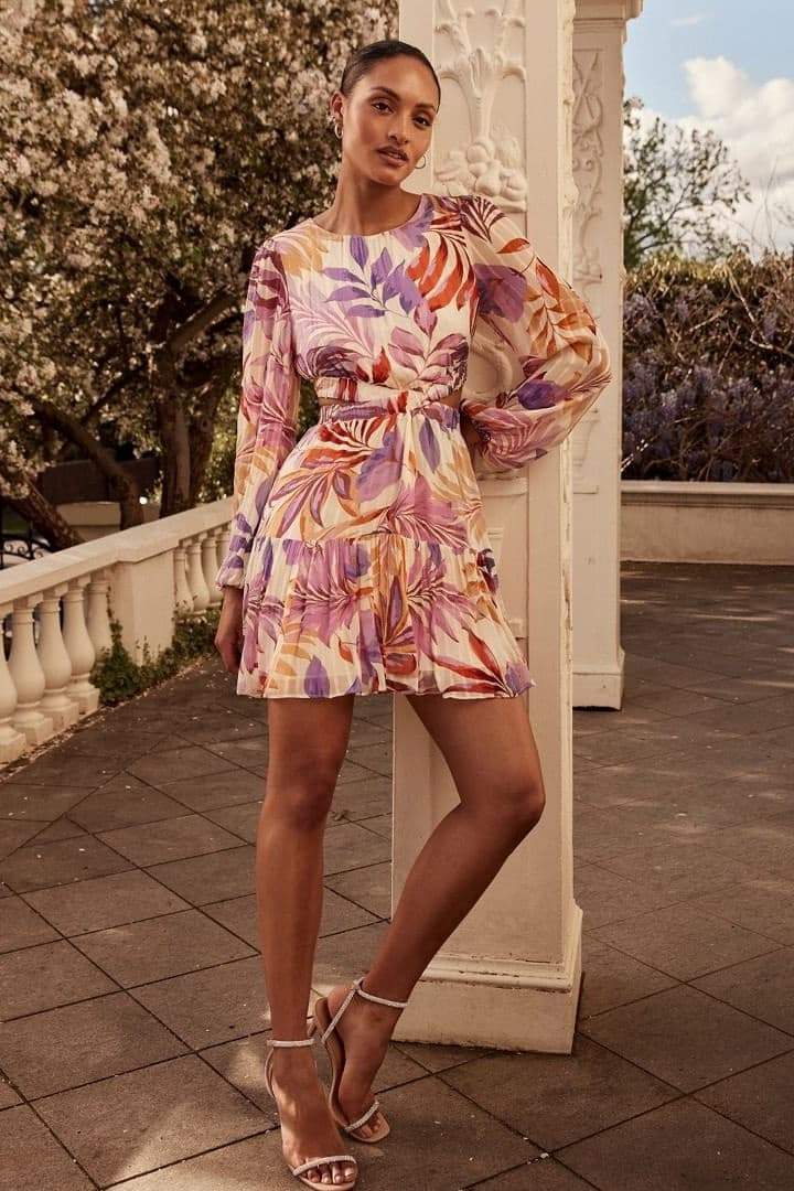 Cecilia Baskılı Cut-Out Mini Elbise
