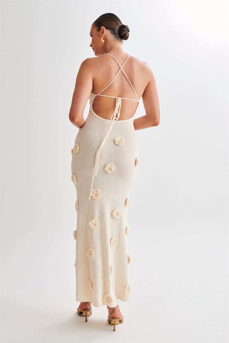 Edwina V Yaka Örme Çiçekli Maxi Elbise