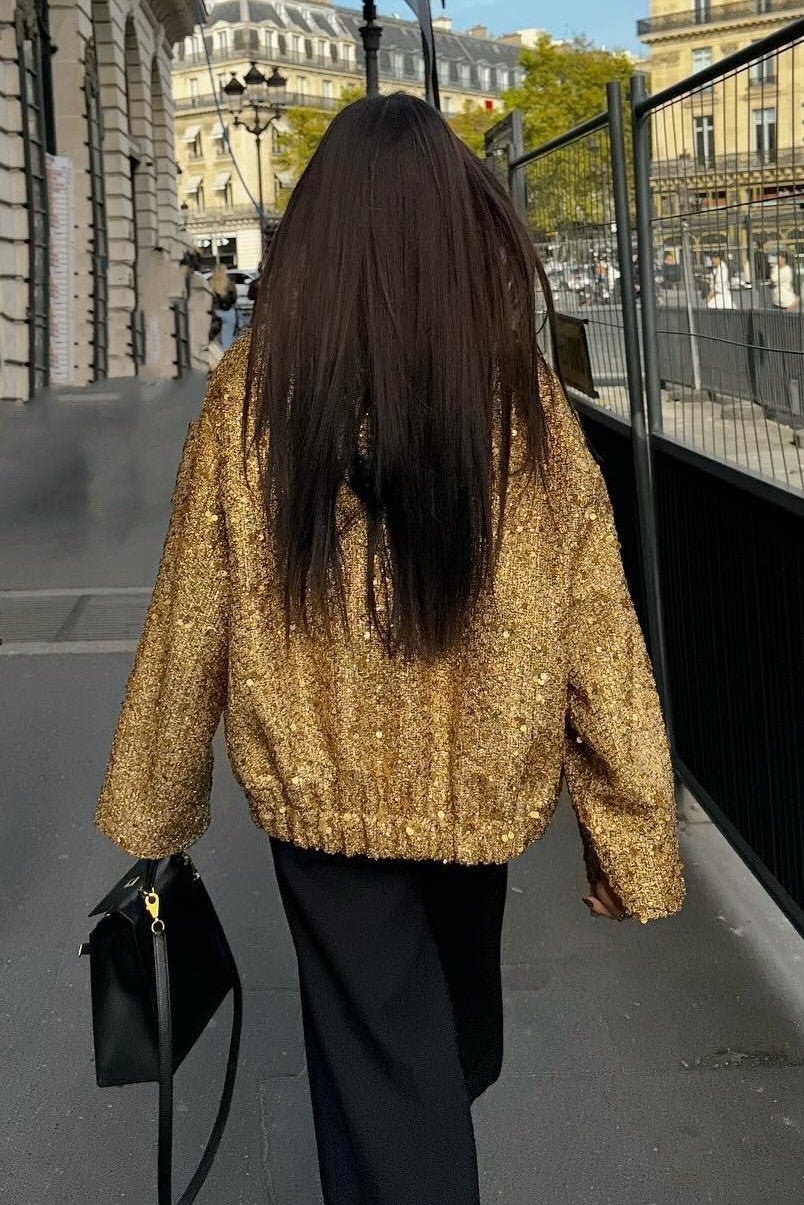 Kimberly Yakalı Metalik Payet Ceket