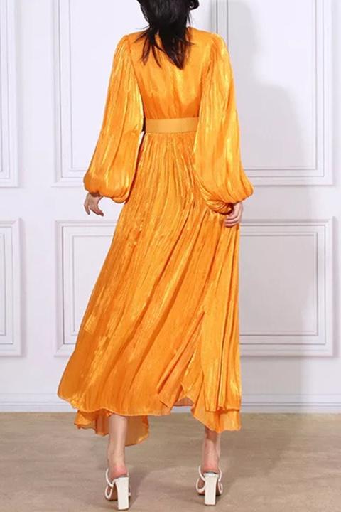 Lauren V Yaka Puf Kol Maxi Elbise