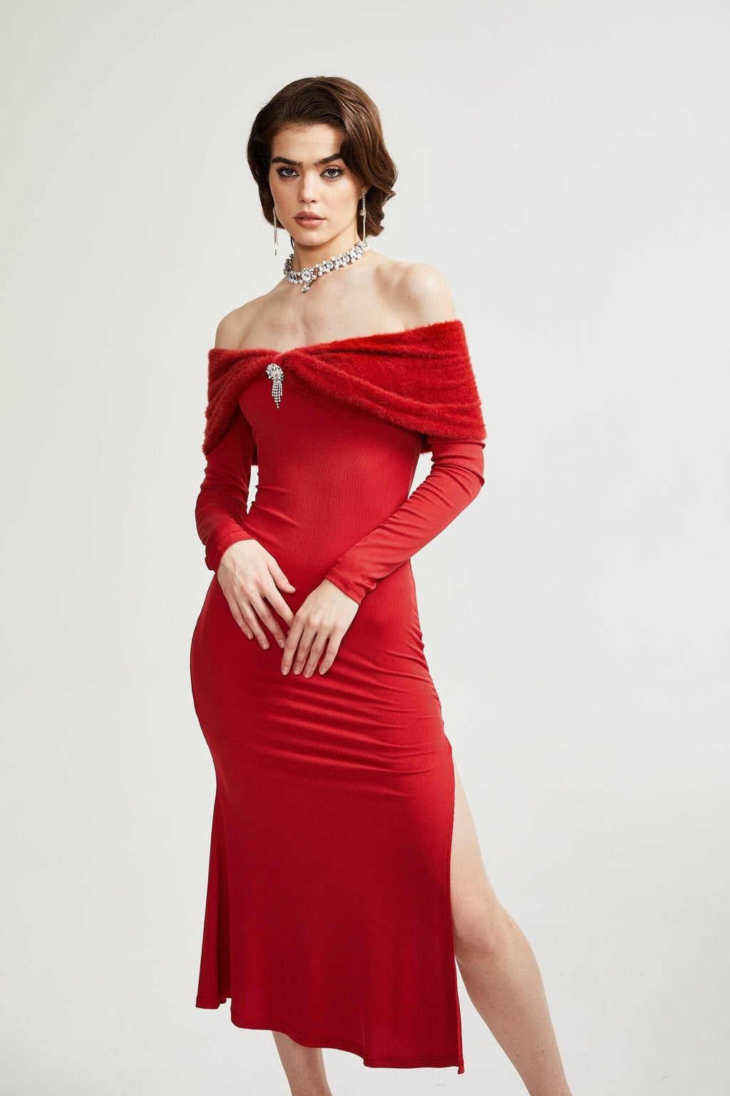 Leonya örgü midi elbise