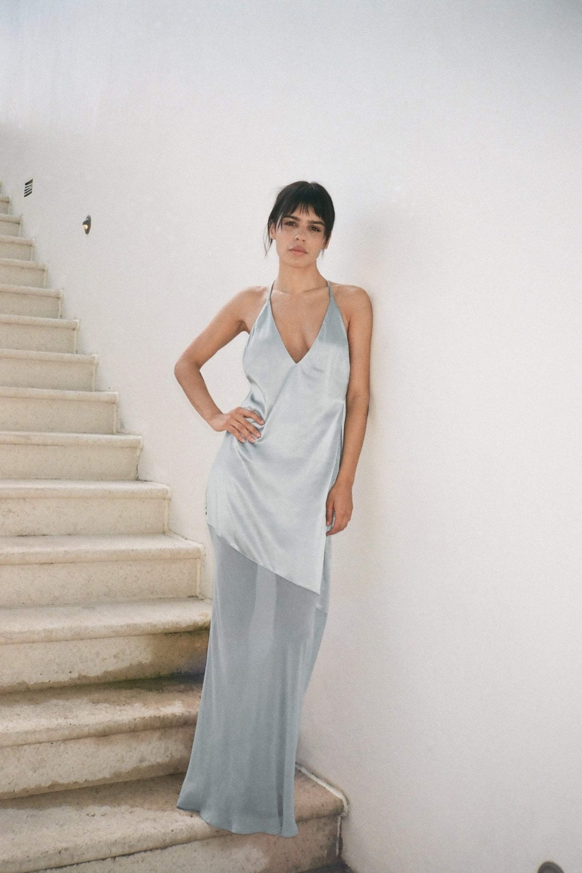 Lorna V Yaka Splice Slip Maxi Elbise