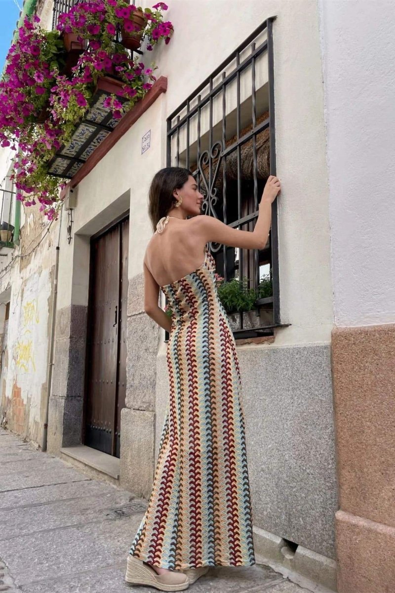 Lydia Boyundan Bağlı Tığ İşi Maxi Elbise