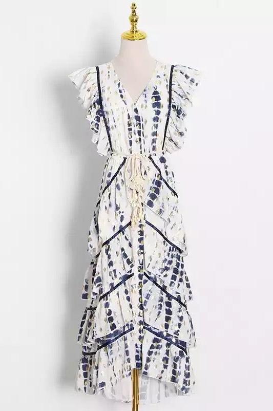 Madeline Batik Fırfırlı Mini Elbise