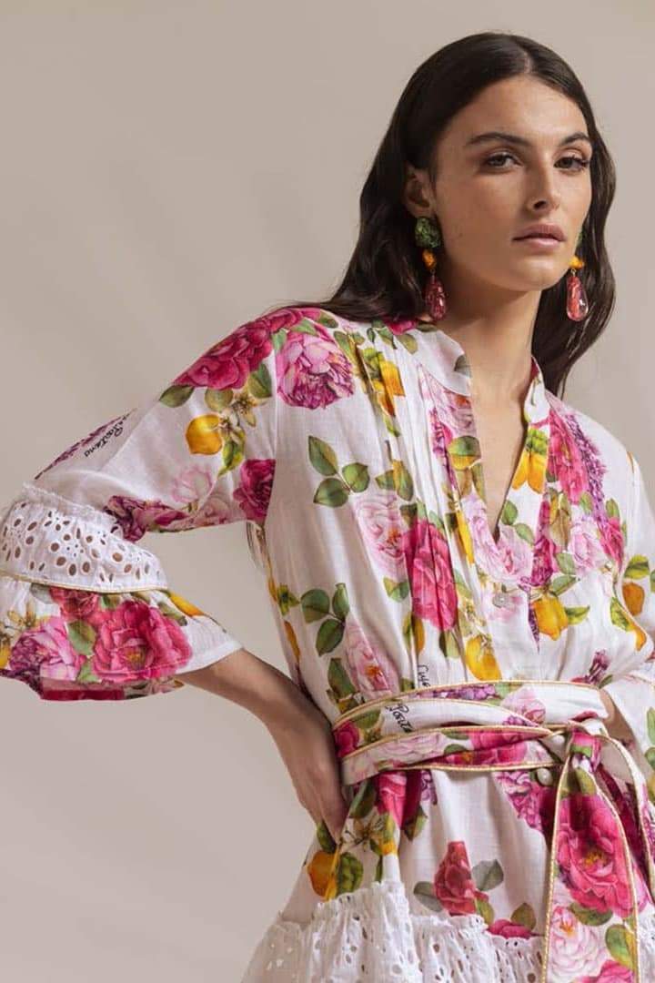 Melissa Baskılı Dantelli Fırfırlı Mini Elbise