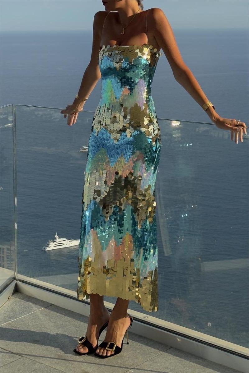 Moira Payetler Cami Maxi Elbise
