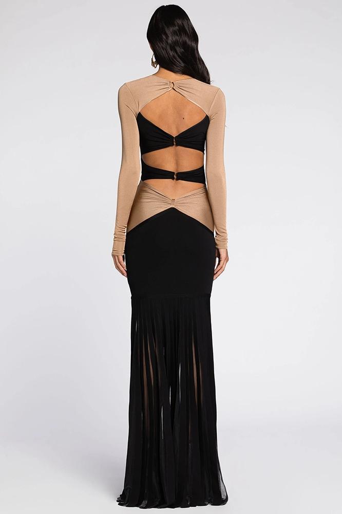Morgan Cutout Kontrast Jersey Maxi Elbise
