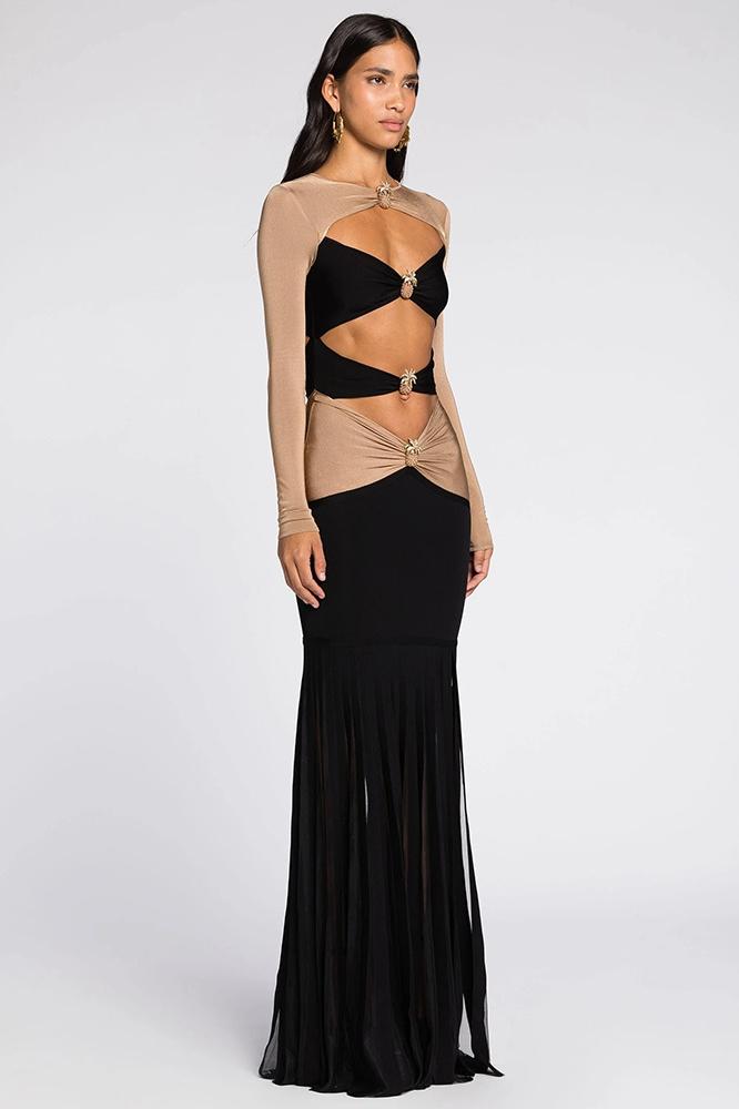 Morgan Cutout Kontrast Jersey Maxi Elbise