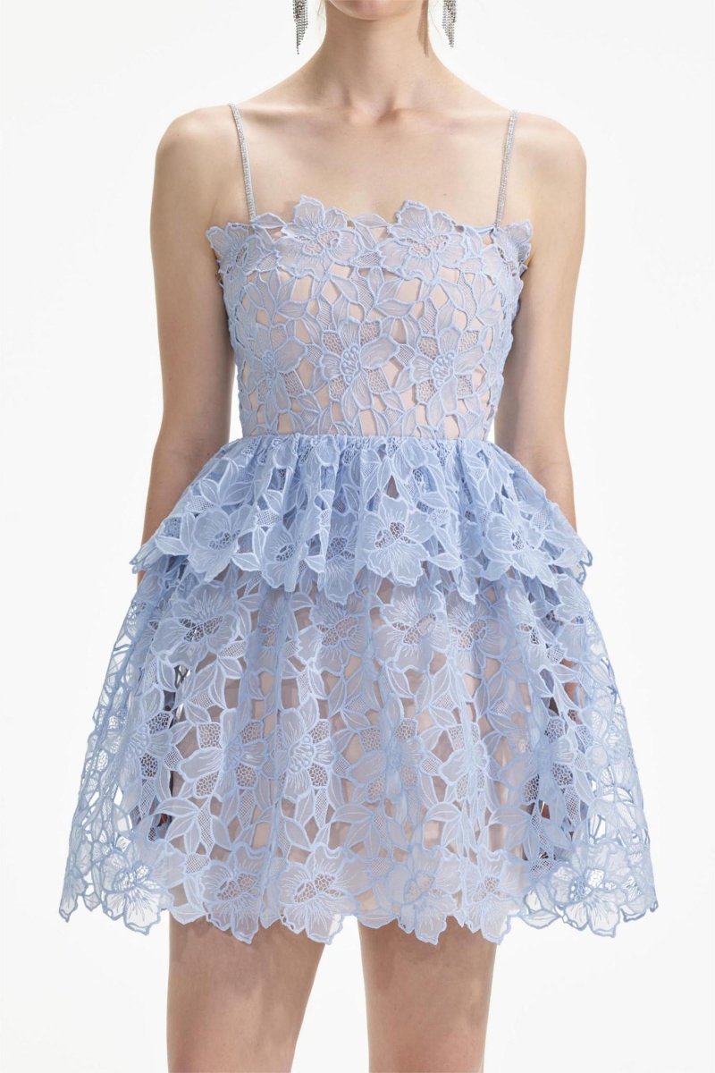 Ophelia Dantelli Katlı Cami Mini Elbise
