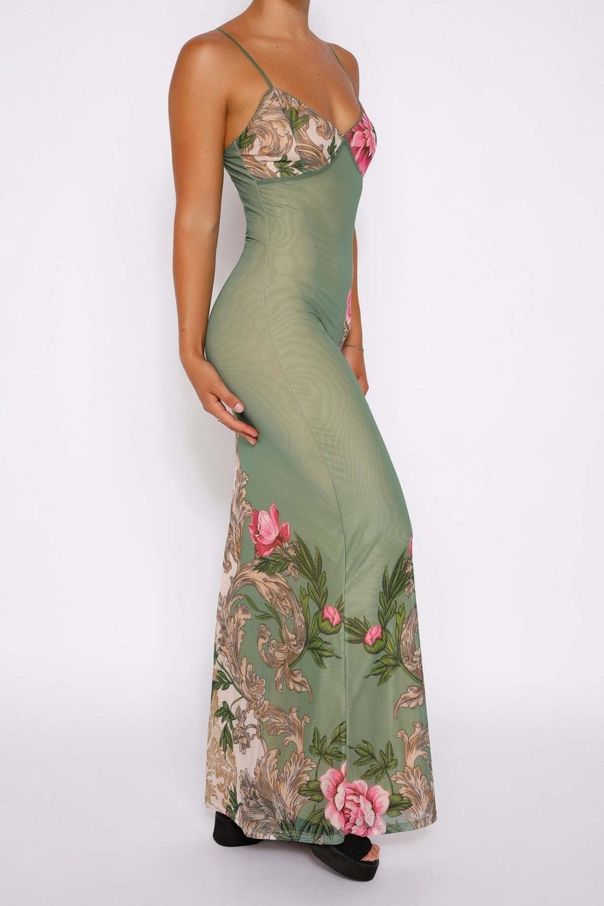 Patti Baskılı Bodycon Slip Maxi Elbise