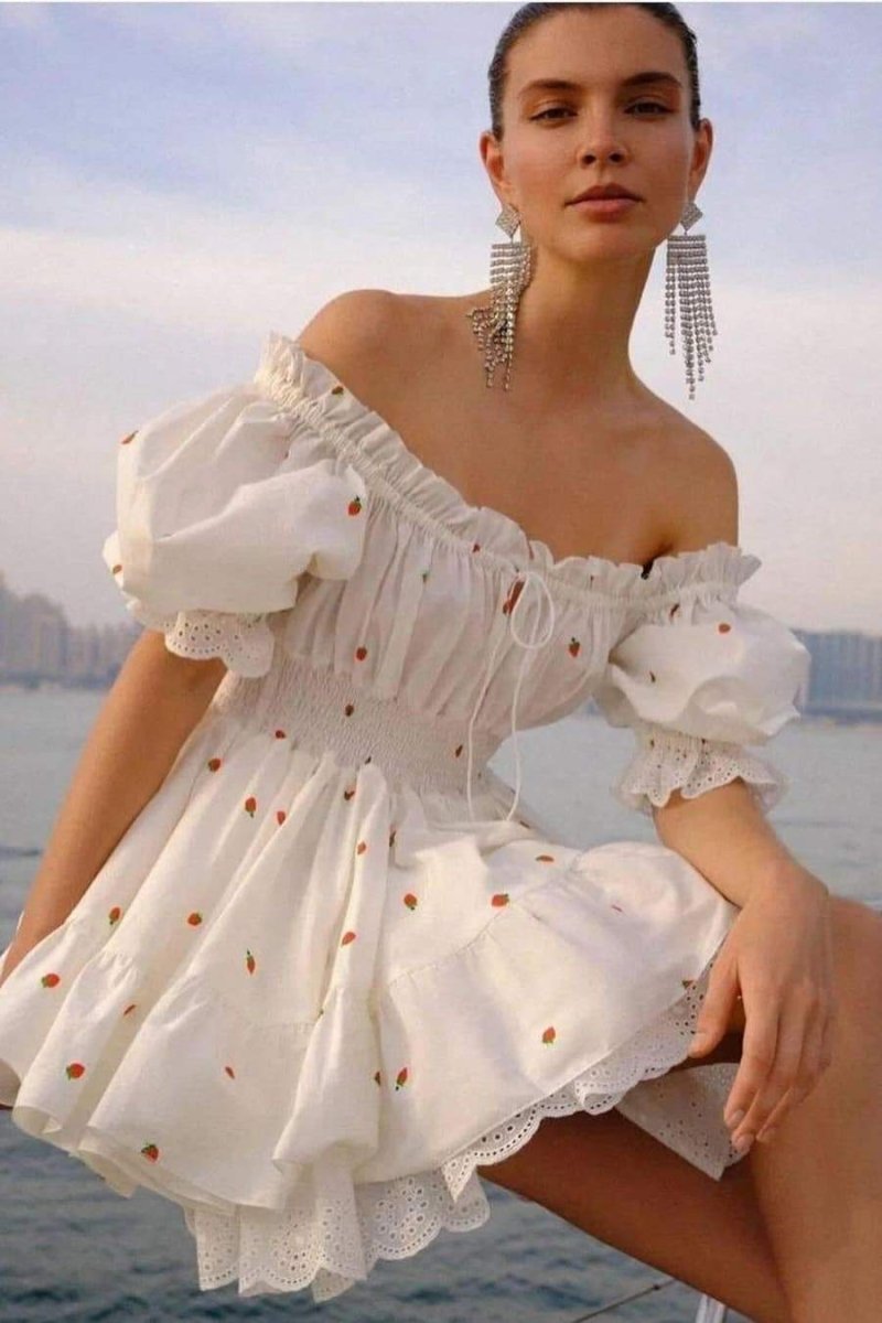 Rebecca Baskılı Puf Kol Mini Elbise