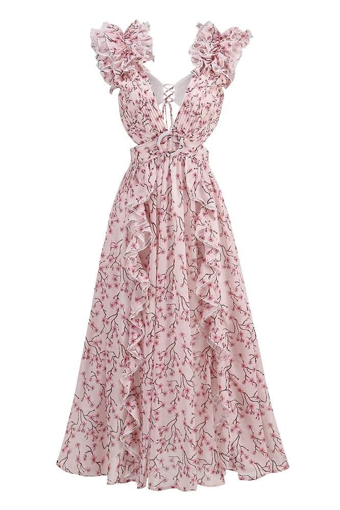 Suzanne Çiçek Baskılı Cut-Out Maxi Elbise