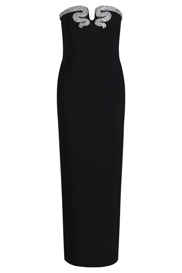Virginia Kristal Taşlı Straplez Polyester Maxi Elbise