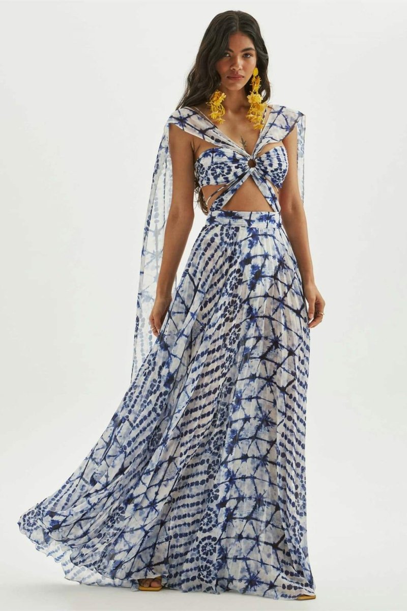 Virginia Baskılı Cut-Out Maxi Elbise